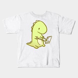 Dinosaur Using Phone Kids T-Shirt